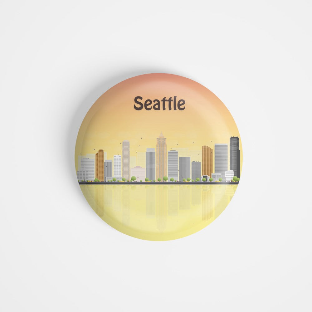 dhcrafts Round Fridge Magnet Multicolour Places Seattle City On The West Coast Of The United States Glossy Finish Design Pack of 1 (58 mm)